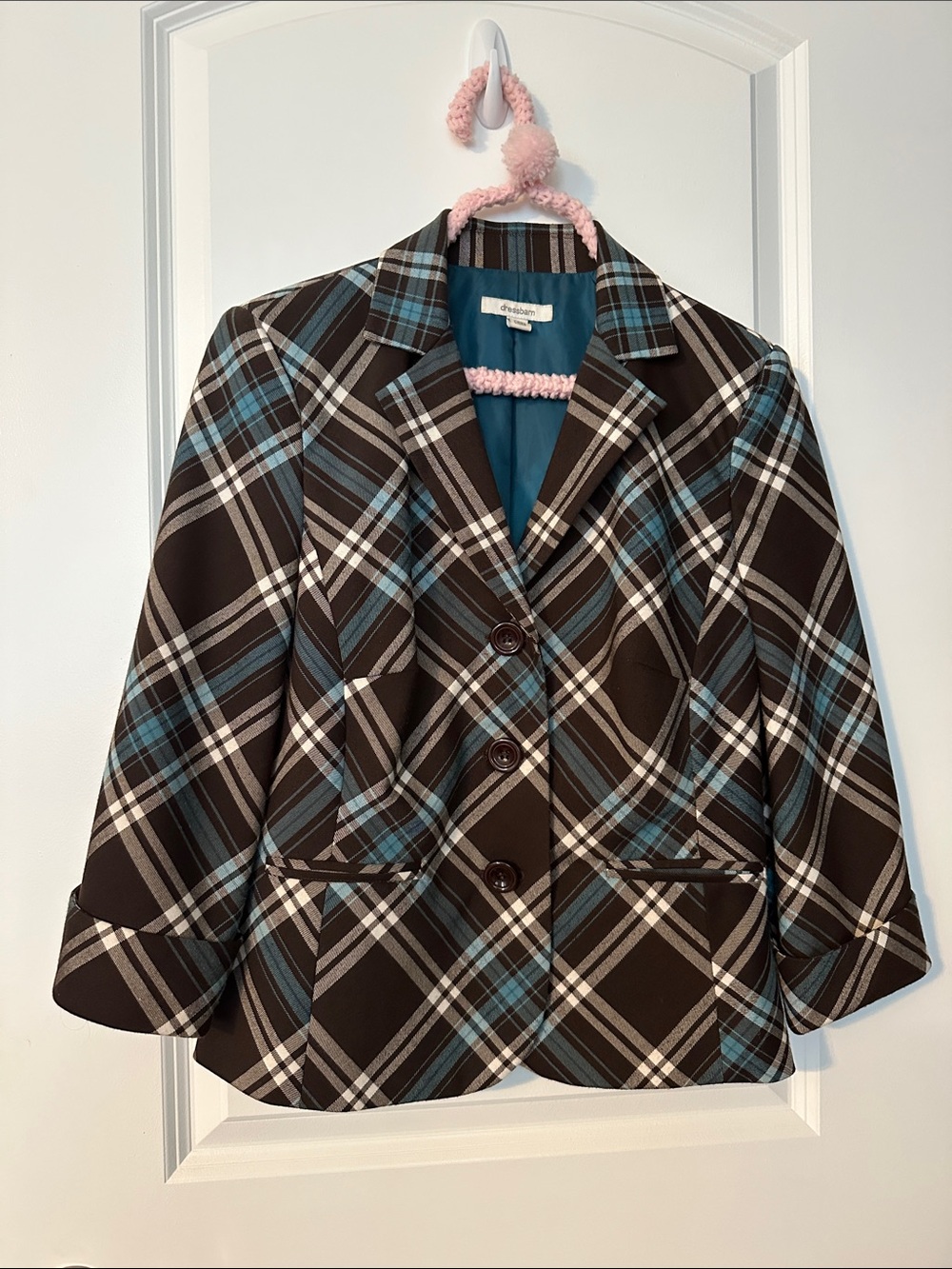 Plaid Notch Collar Jacket in Brown and Blue